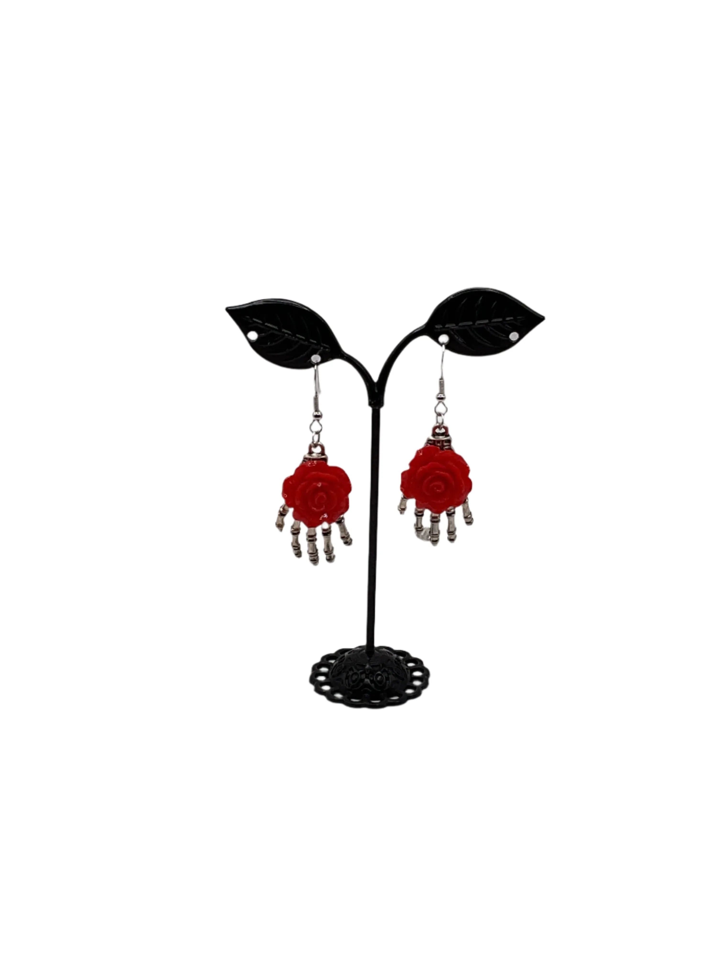 Skeleton Hand with Flower Earrings