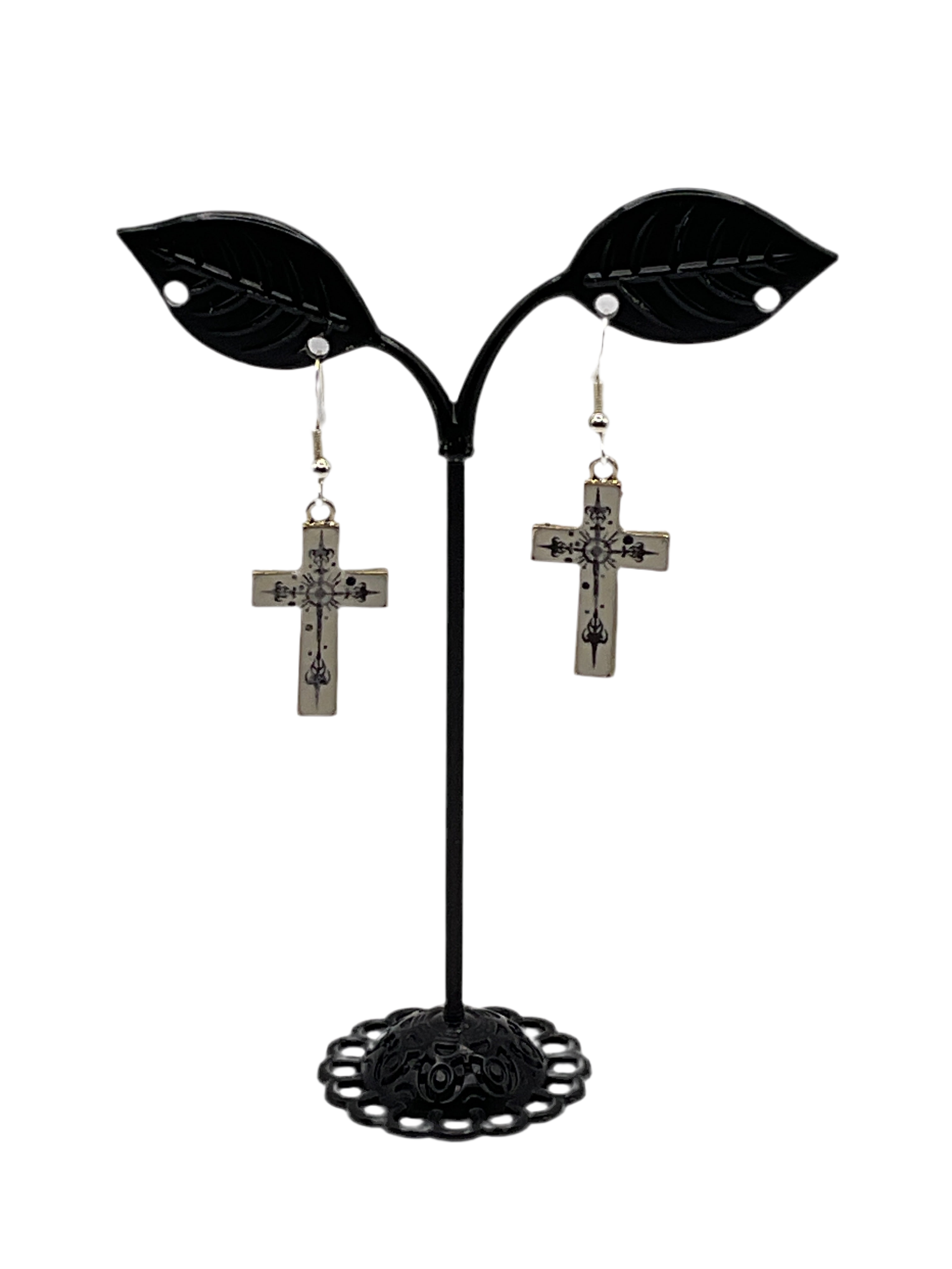 White cross earrings