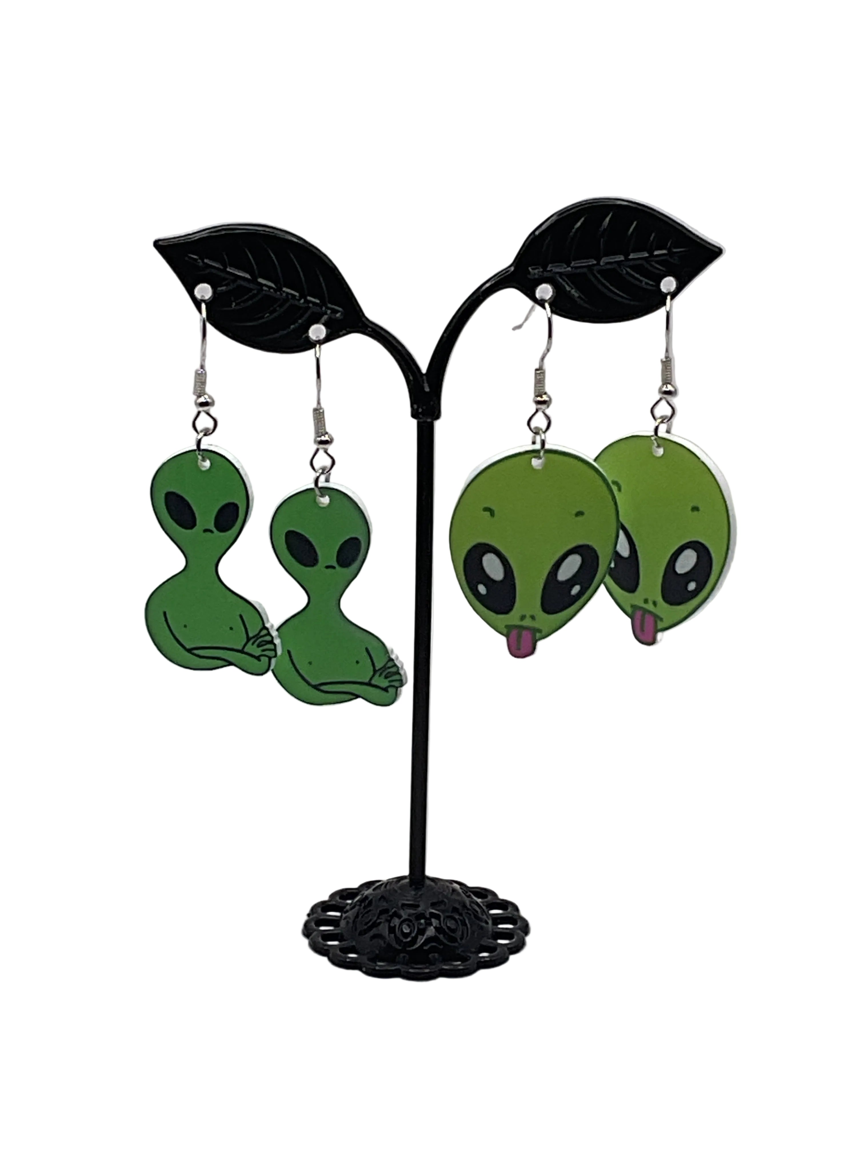 Green alien earrings
