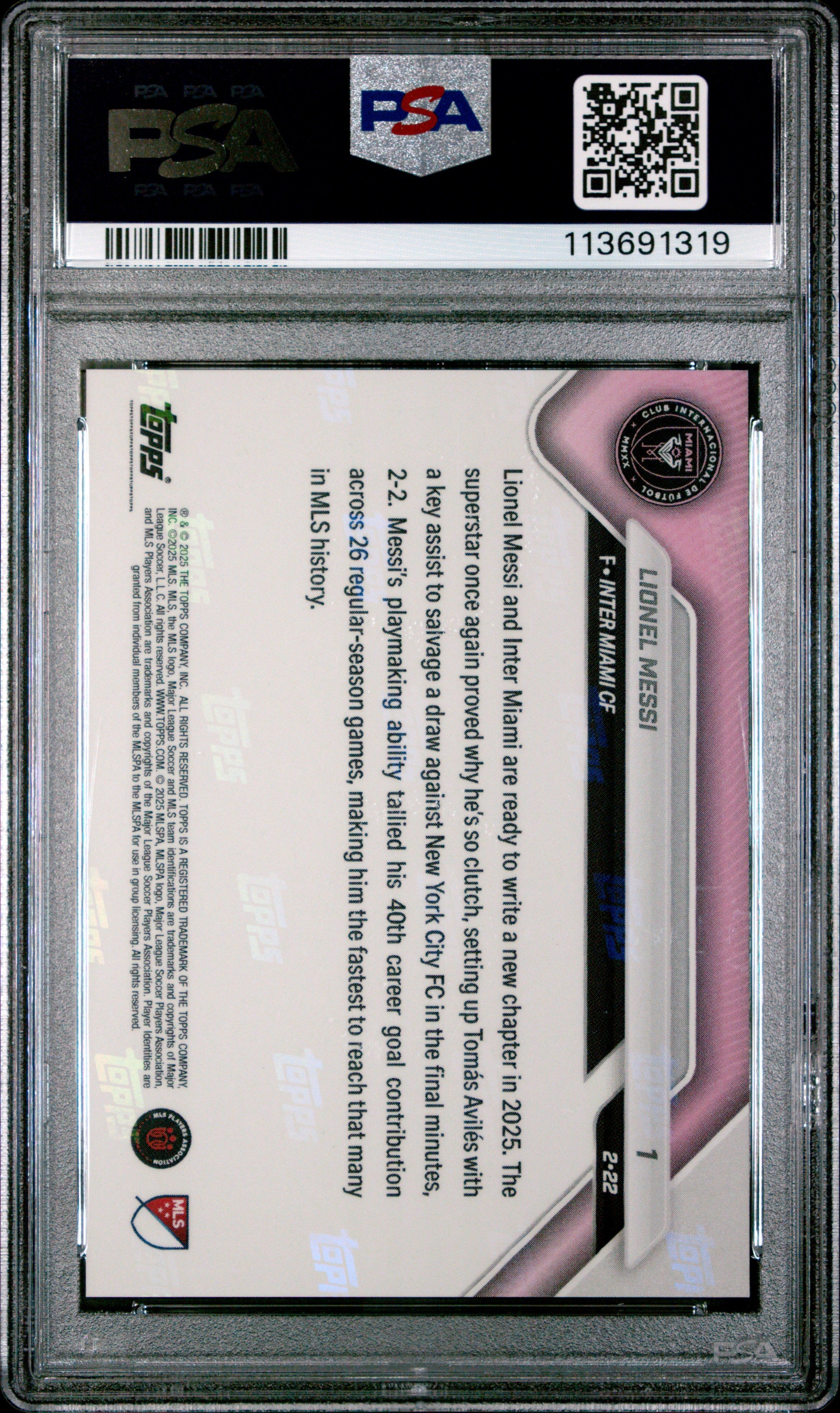 Graded 2025 Topps Now Lionel Messi #1 Fastest MLS Player to 40 Goal Contributions Soccer Card PSA 10 Gem Mint