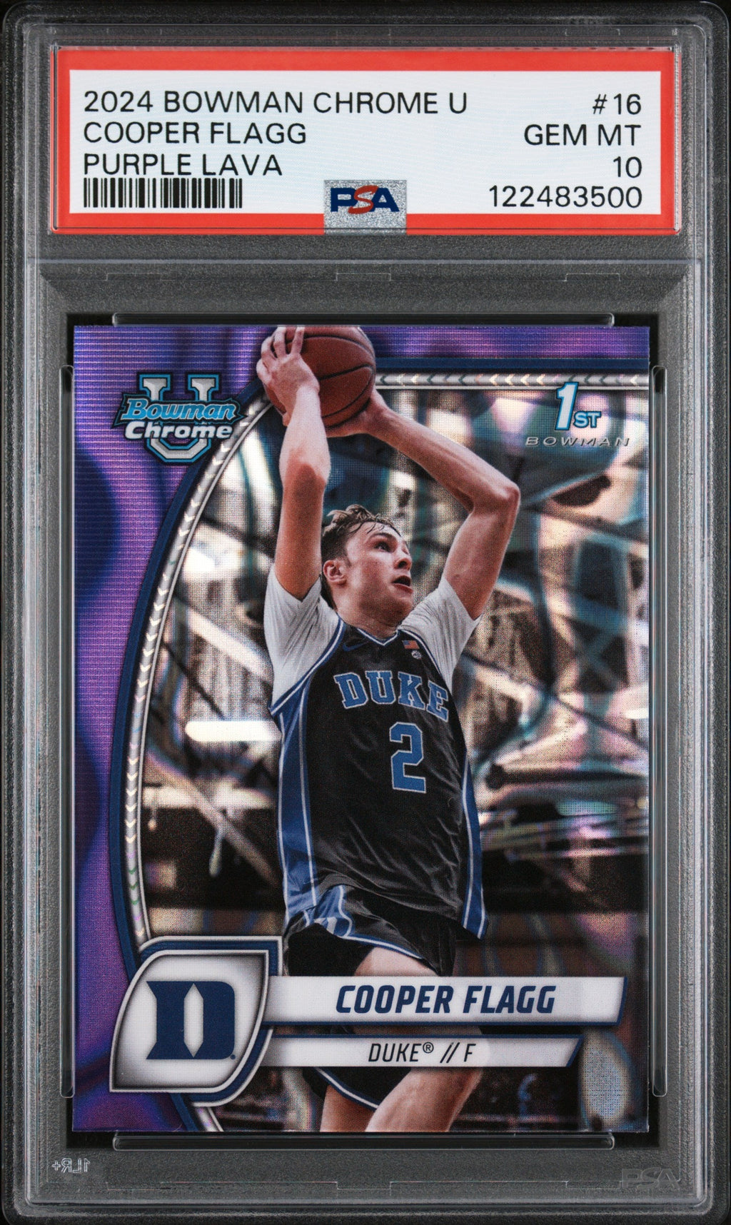Graded 2024 Topps Bowman Chrome U Cooper Flagg #16 Purple Lava Rookie RC Basketball Card PSA 10 Gem Mint