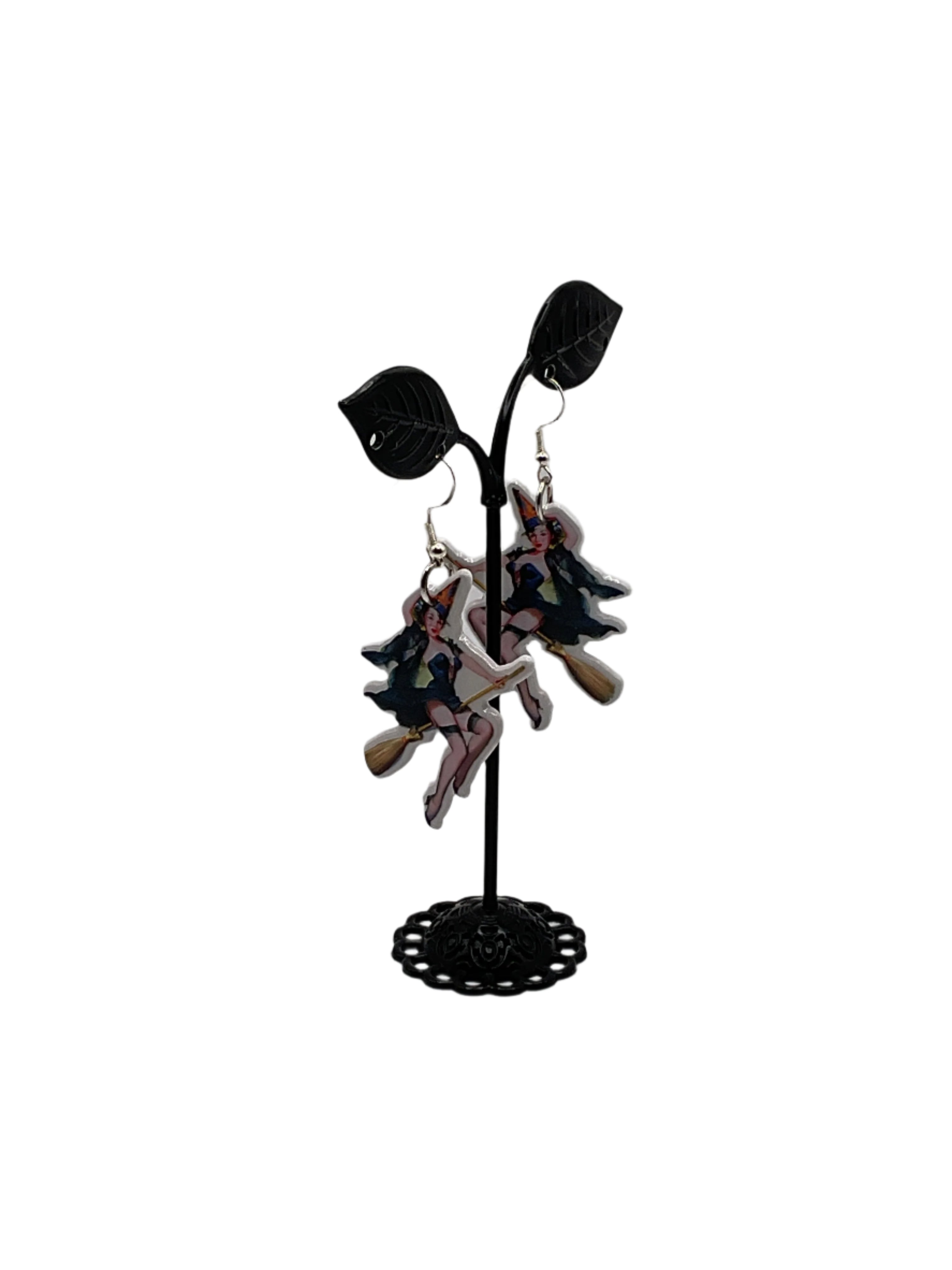 Witch on broom Earrings