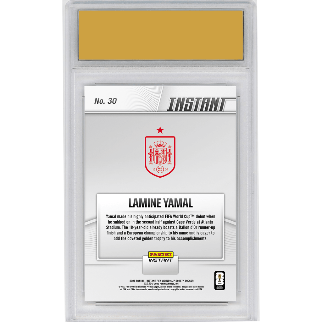Graded 2026 Panini Instant FIFA World Cup Lamine Yamal #30 Spanish Starlet Struts Stuff On Big Stage Spain Soccer Card HOFSM 10 Gem Mint
