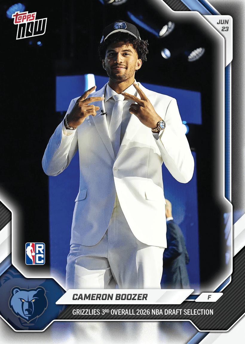2026 Topps Now Cameron Boozer #CBOO Grizzlies 3rd Overall 2026 NBA Draft Selections Memphis Grizzlies Rookie RC Basketball Card