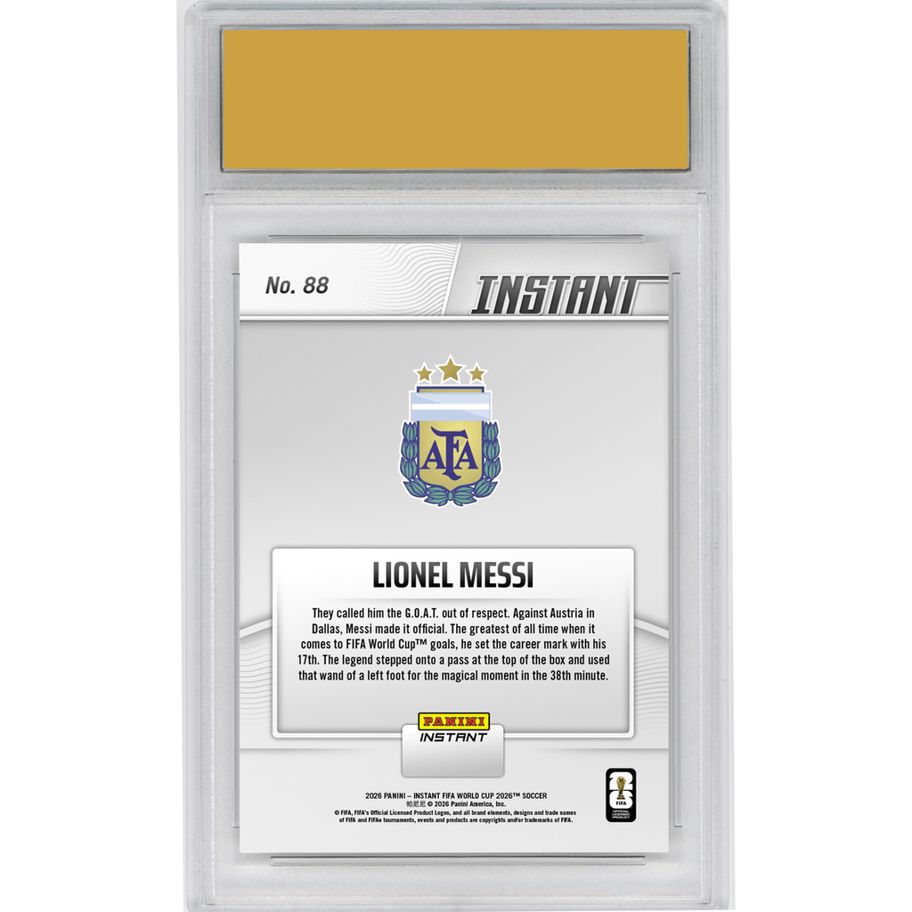 Graded 2026 Panini Instant FIFA World Cup Lionel Messi #88 Argentina Legend Sets FIFA World Cup Goals Mark Argentina Soccer Card HOFSM 10 Gem Mint