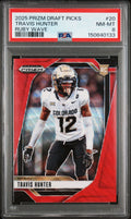 Graded 2025 Panini Prizm Draft Picks Travis Hunter #20 Prizms Ruby Wave Rookie RC Football Card PSA 8 Near Mint