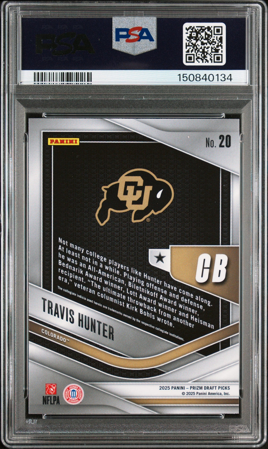 Graded 2025 Panini Prizm Draft Picks Travis Hunter #20 Trophy Hunting Rookie RC Football Card PSA 10 Gem Mint
