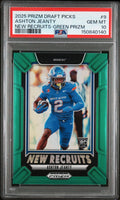 Graded 2025 Panini Prizm Draft Picks Ashton Jeanty #9 New Recruits Green Rookie RC Football Card PSA 10 Gem Mint
