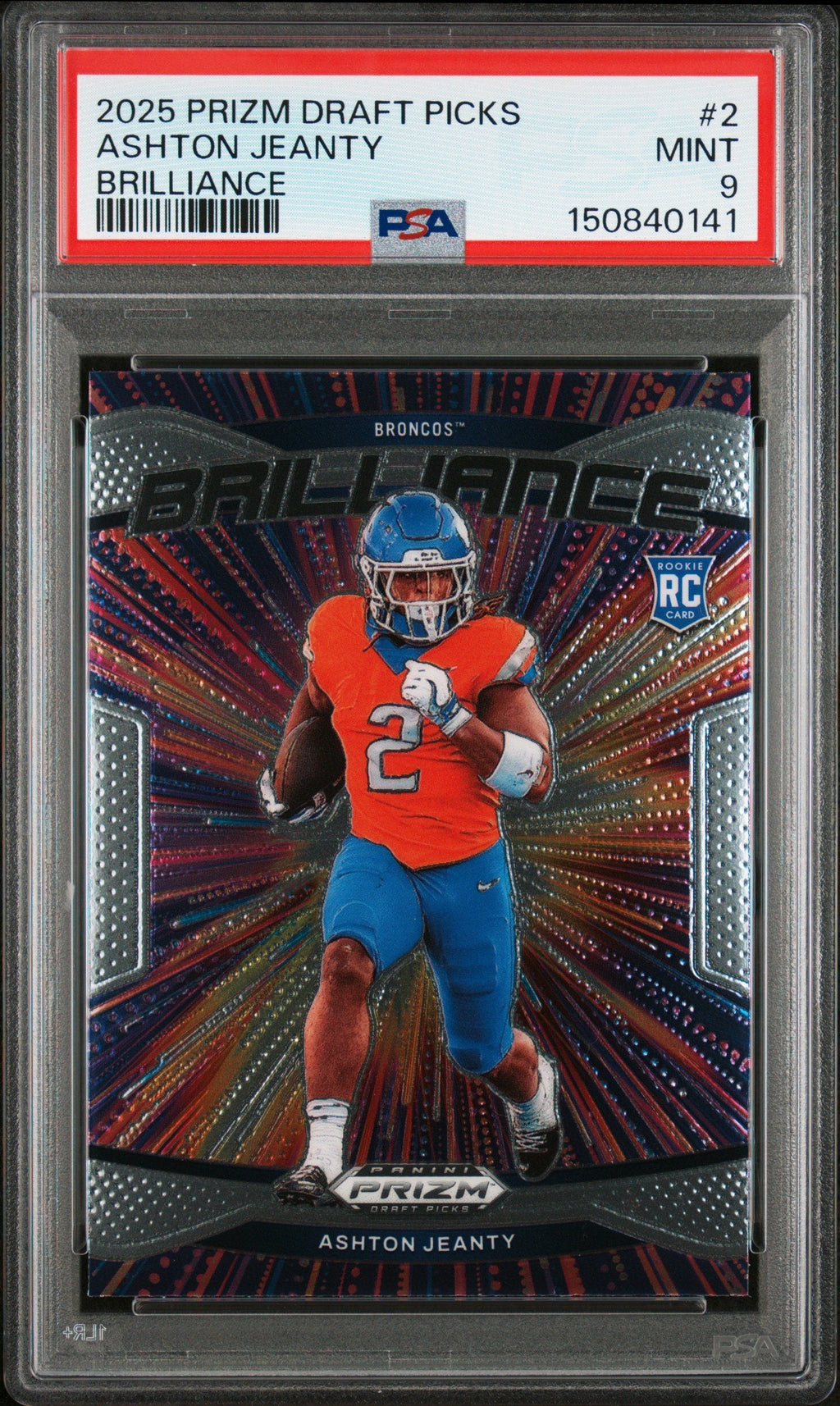 Graded 2025 Panini Prizm Draft Picks Ashton Jeanty #2 Brilliance Rookie RC Football Card PSA 9 Mint