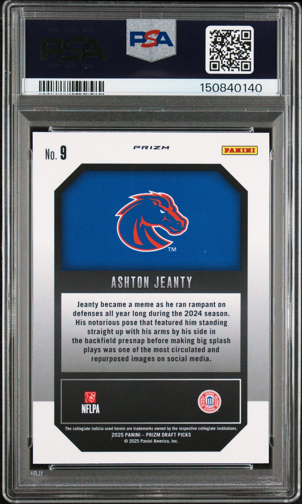 Graded 2025 Panini Prizm Draft Picks Ashton Jeanty #9 New Recruits Green Rookie RC Football Card PSA 10 Gem Mint