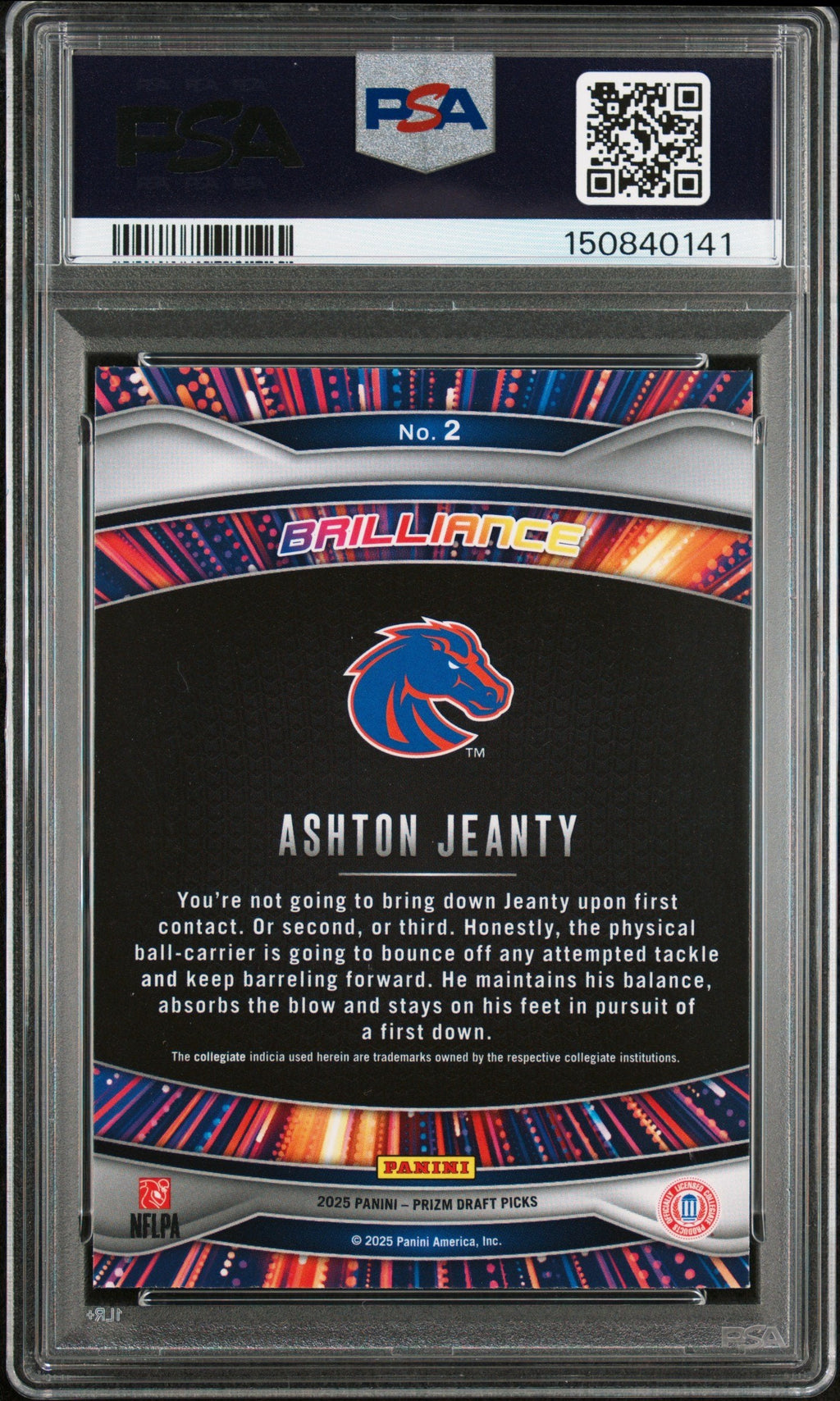 Graded 2025 Panini Prizm Draft Picks Ashton Jeanty #2 Brilliance Rookie RC Football Card PSA 9 Mint
