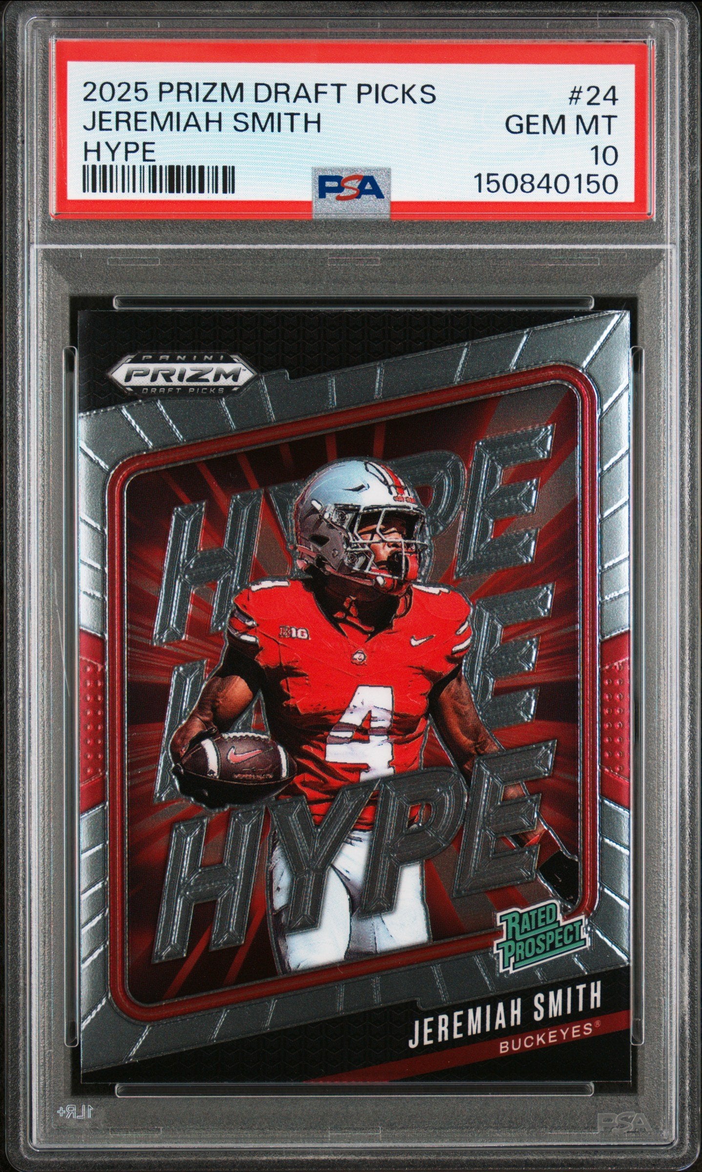 Graded 2025 Panini Prizm Draft Picks Jeremiah Smith #24 Hype Rookie RC Football Card PSA 10 Gem Mint