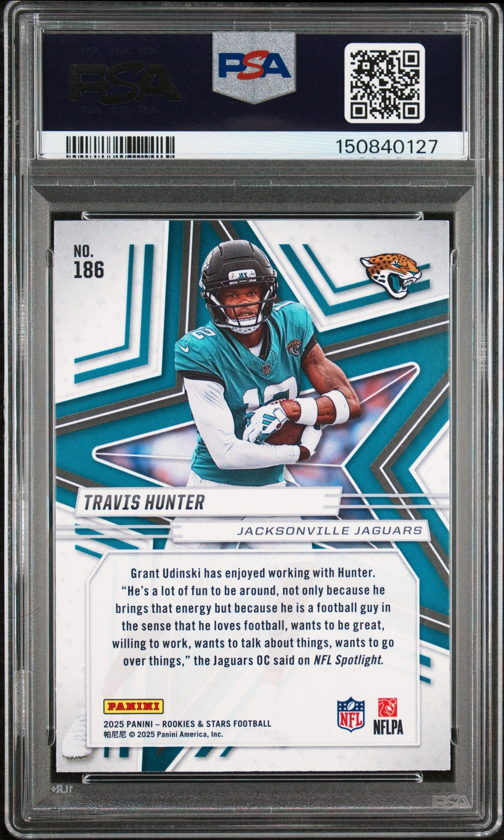 Graded 2025 Panini Rookies & Stars Travis Hunter #186 Rookie RC Football Card PSA 9 Mint