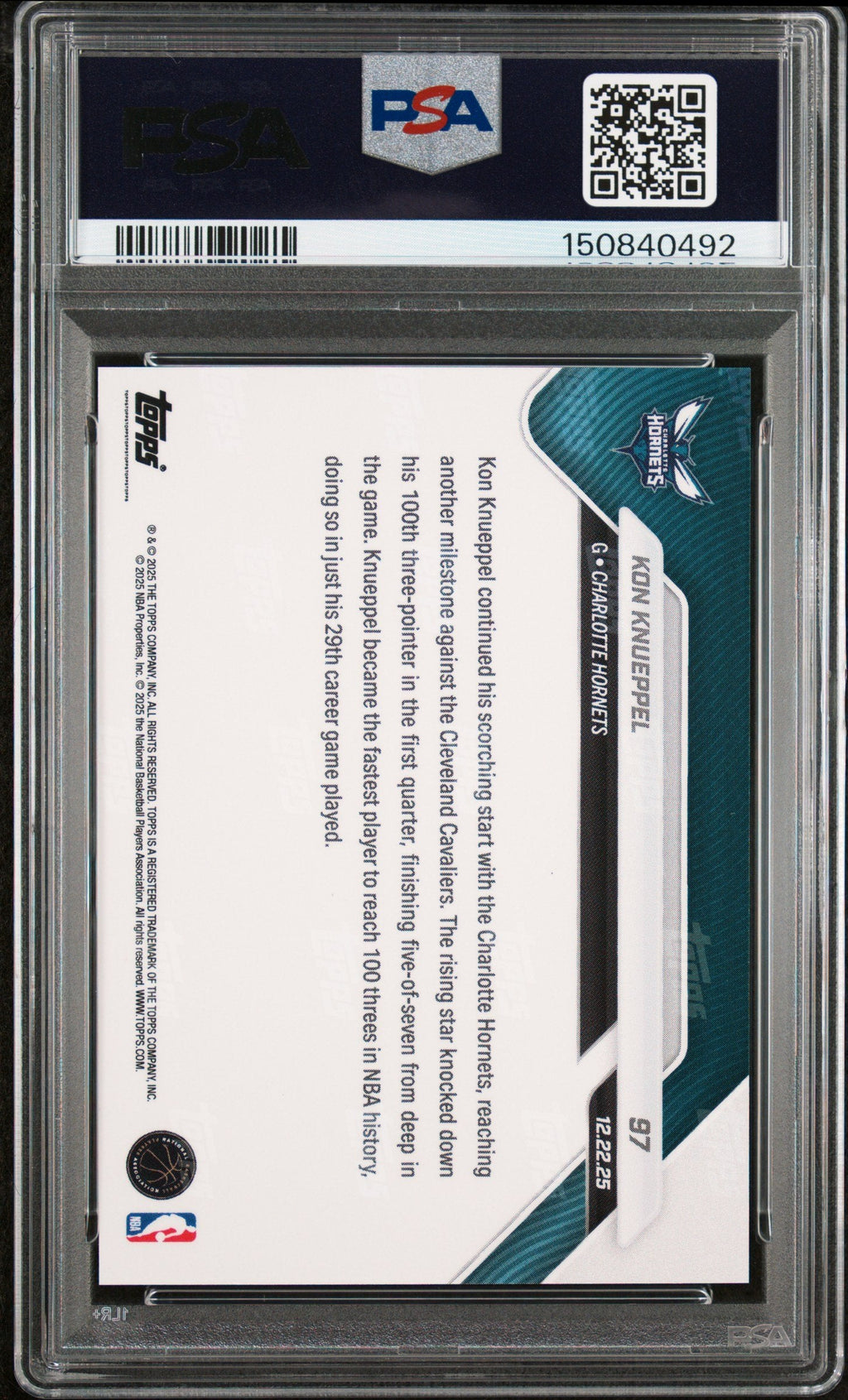 Graded 2025 Topps Now Kon Knueppel #97 Rookie RC Basketball Card PSA 9 Mint