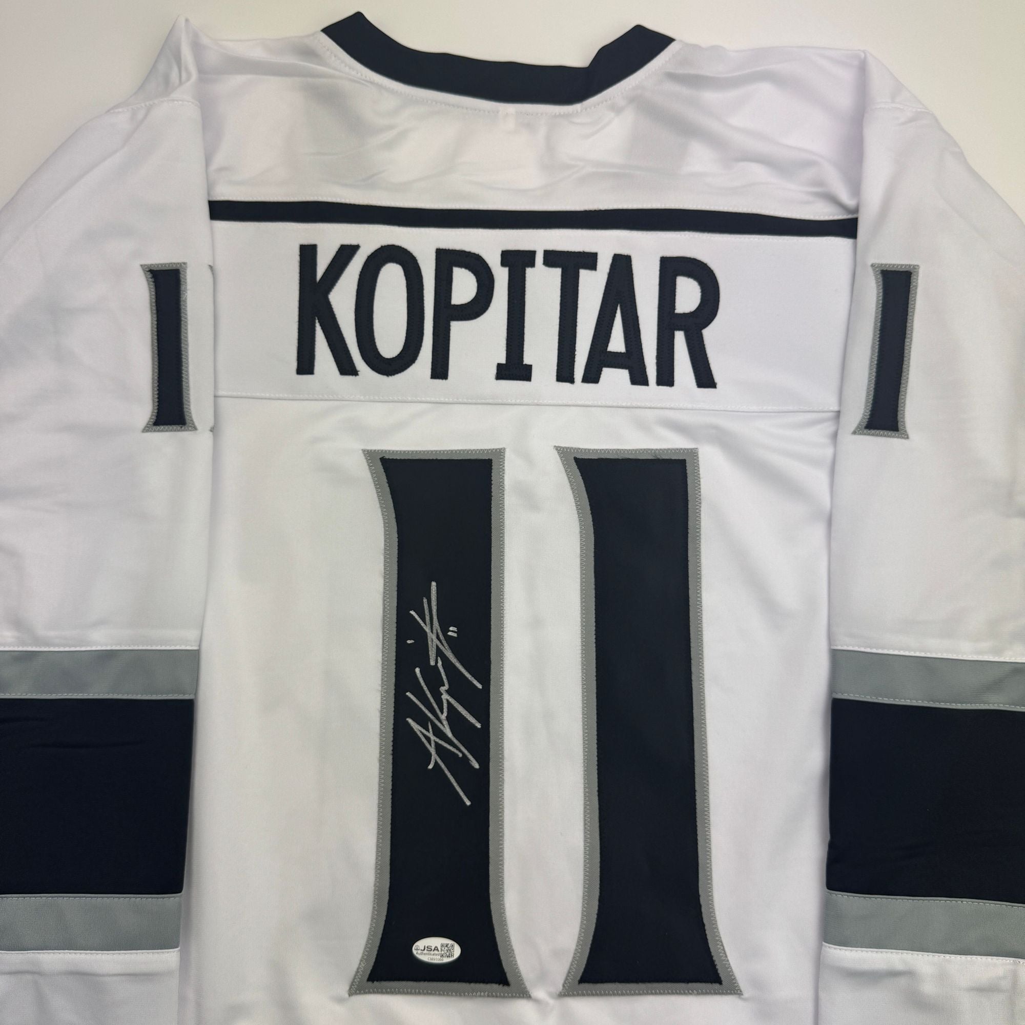 Autographed/Signed Anze Kopitar Los Angeles White Hockey Jersey JSA COA