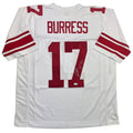 Autographed/Signed Plaxico Burress New York White Football Jersey JSA COA