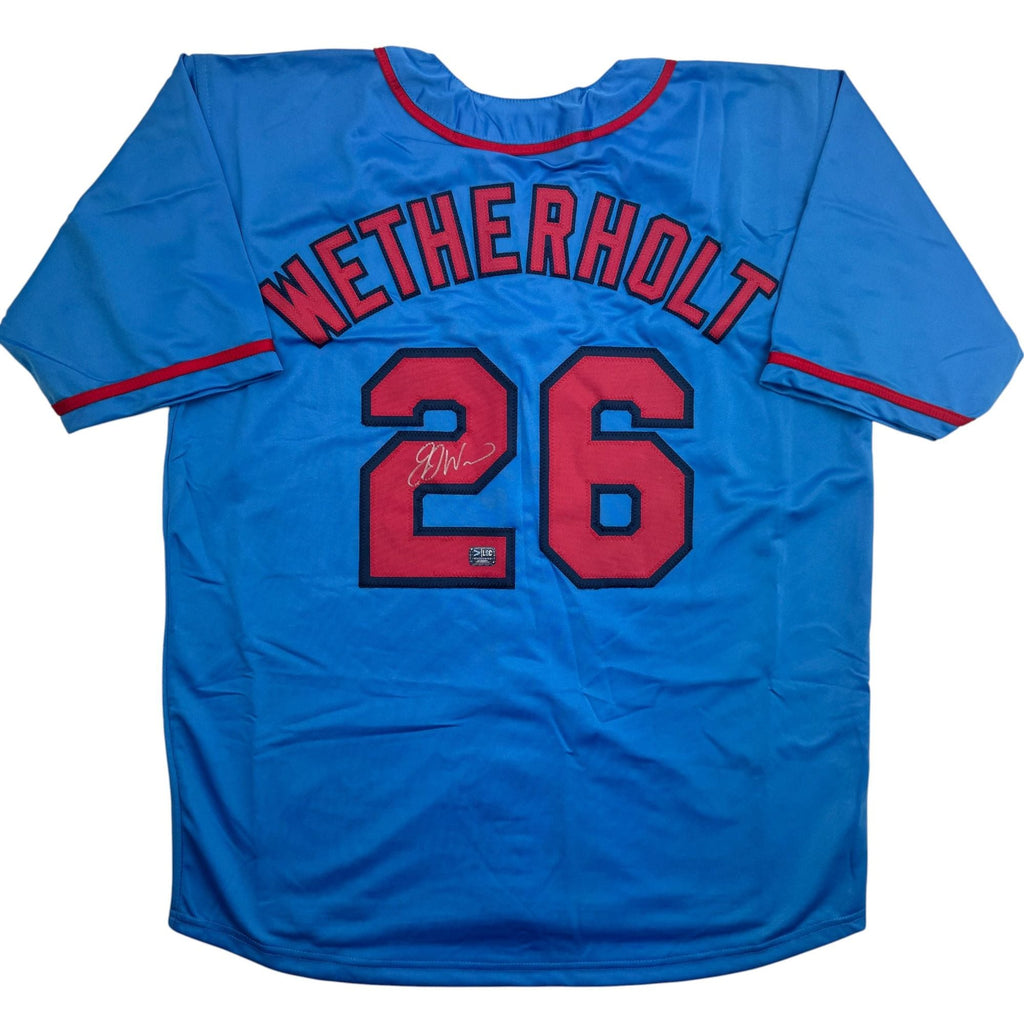 Autographed/Signed J.J. JJ Wetherholt St. Louis Blue Baseball Jersey LCG Prova COA