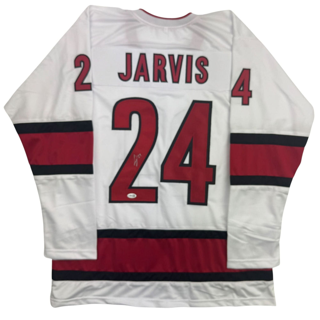 Autographed/Signed Seth Jarvis Carolina White Hockey Jersey JSA COA