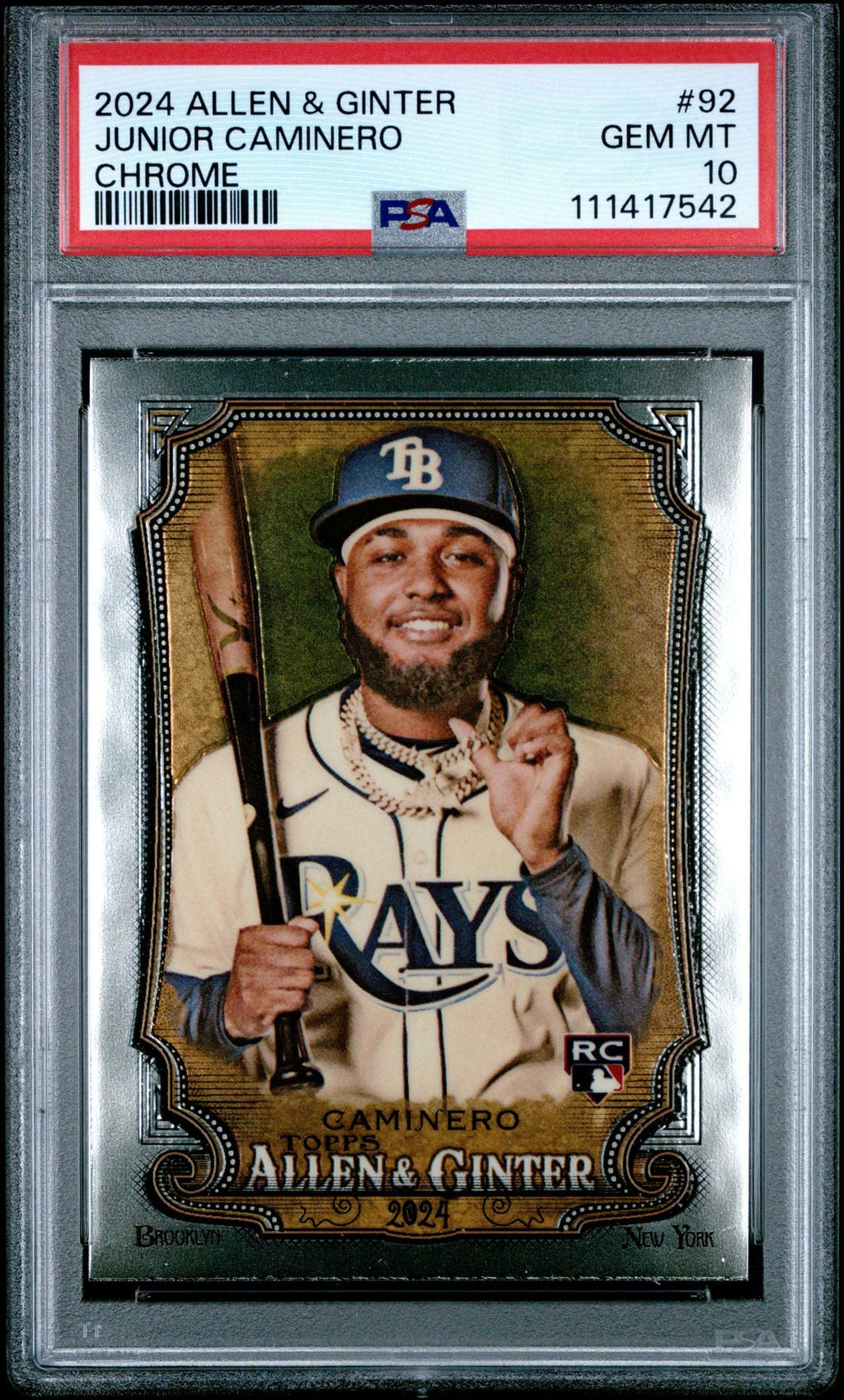 Graded 2024 Topps Allen & Ginter Junior Caminero #92 Chrome Rookie RC Baseball Card PSA 10 Gem Mint