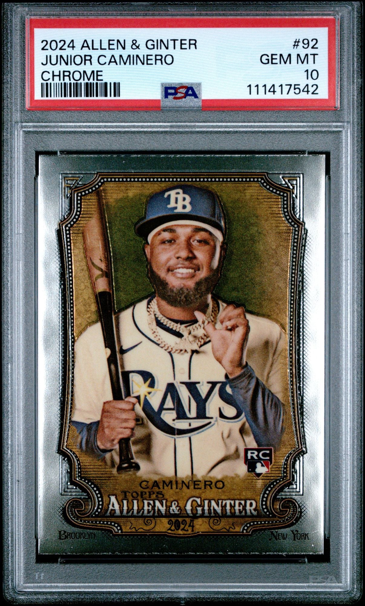 Graded 2024 Topps Allen & Ginter Junior Caminero #92 Chrome Rookie RC Baseball Card PSA 10 Gem Mint