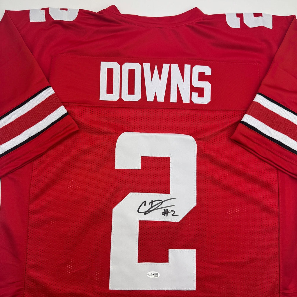 Autographed/Signed Caleb Downs Ohio State Red College Football Jersey JSA COA
