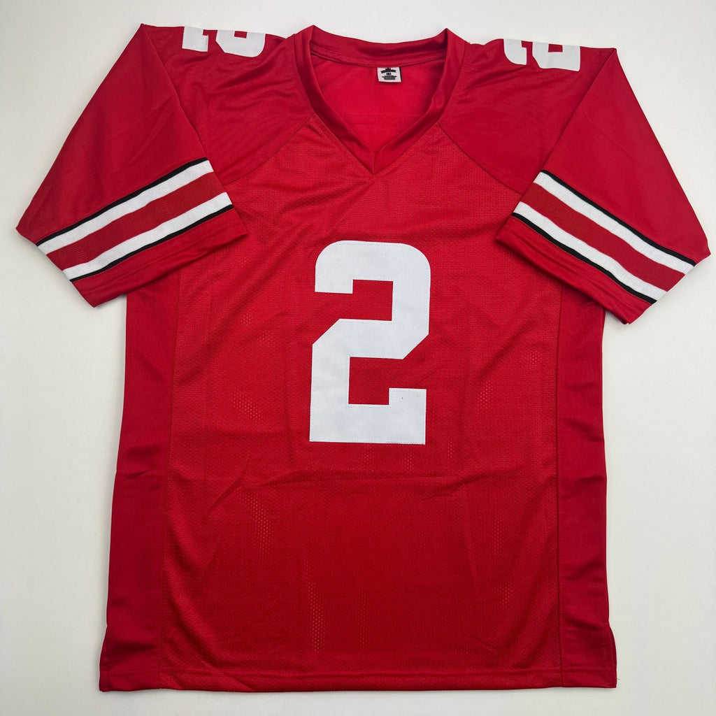 Autographed/Signed Caleb Downs Ohio State Red College Football Jersey JSA COA