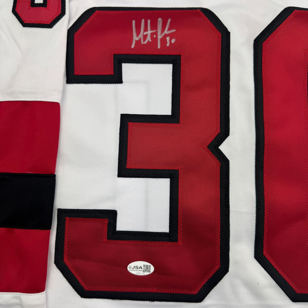 Autographed/Signed Martin Brodeur New Jersey NJ White Hockey Jersey Beckett BAS COA