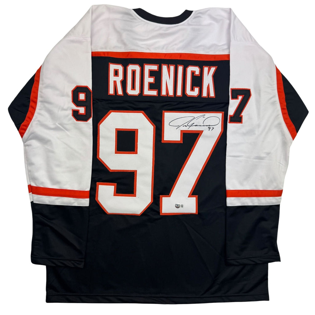 Autographed/Signed Jeremy Roenick Philadelphia Black Hockey Jersey Beckett BAS COA
