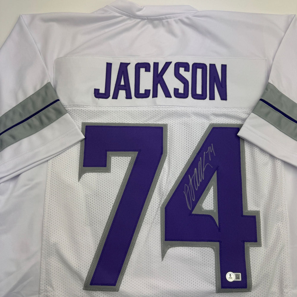 Autographed/Signed Donovan Jackson Minnesota White Alternate Football Jersey Beckett BAS COA