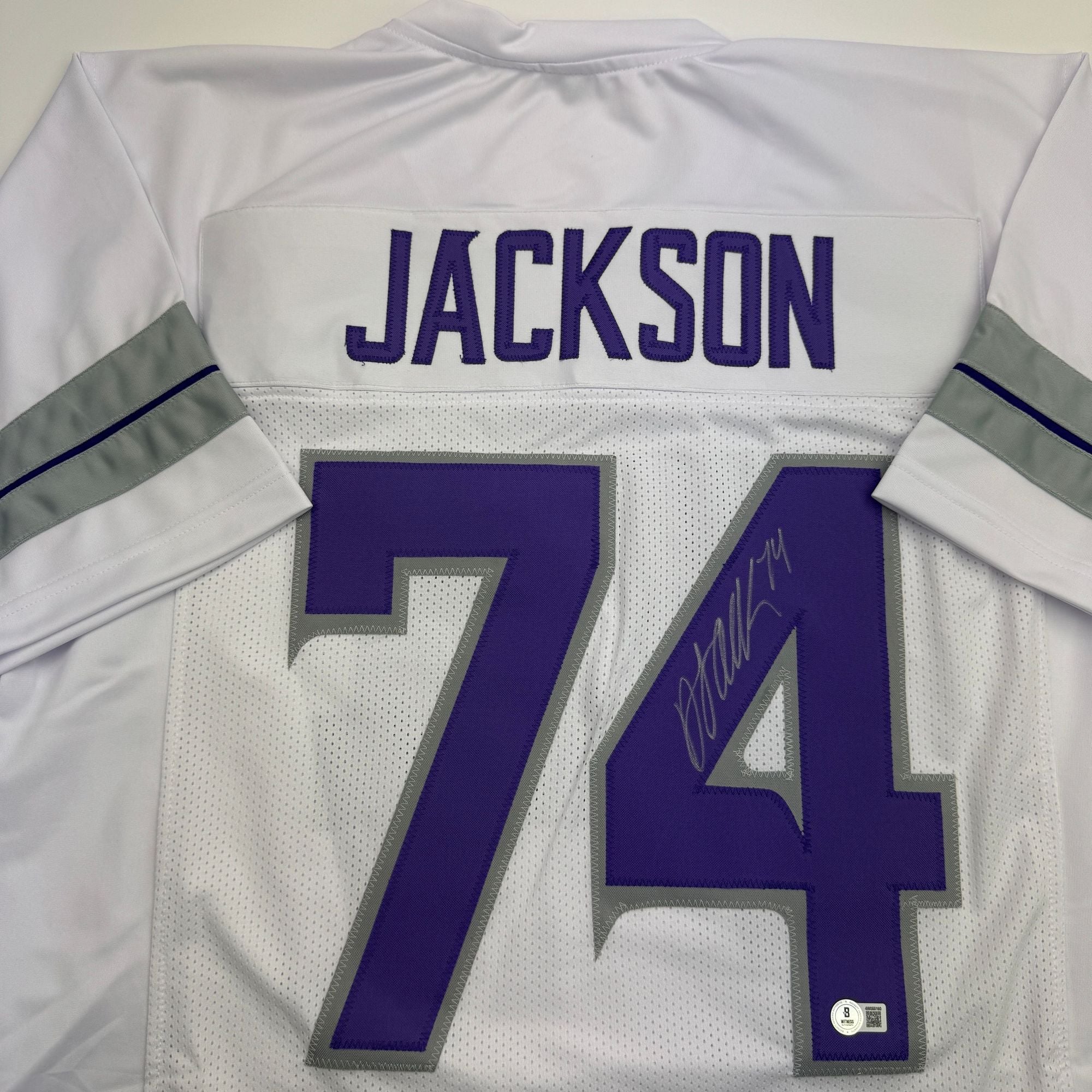 Autographed/Signed Donovan Jackson Minnesota White Alternate Football Jersey Beckett BAS COA