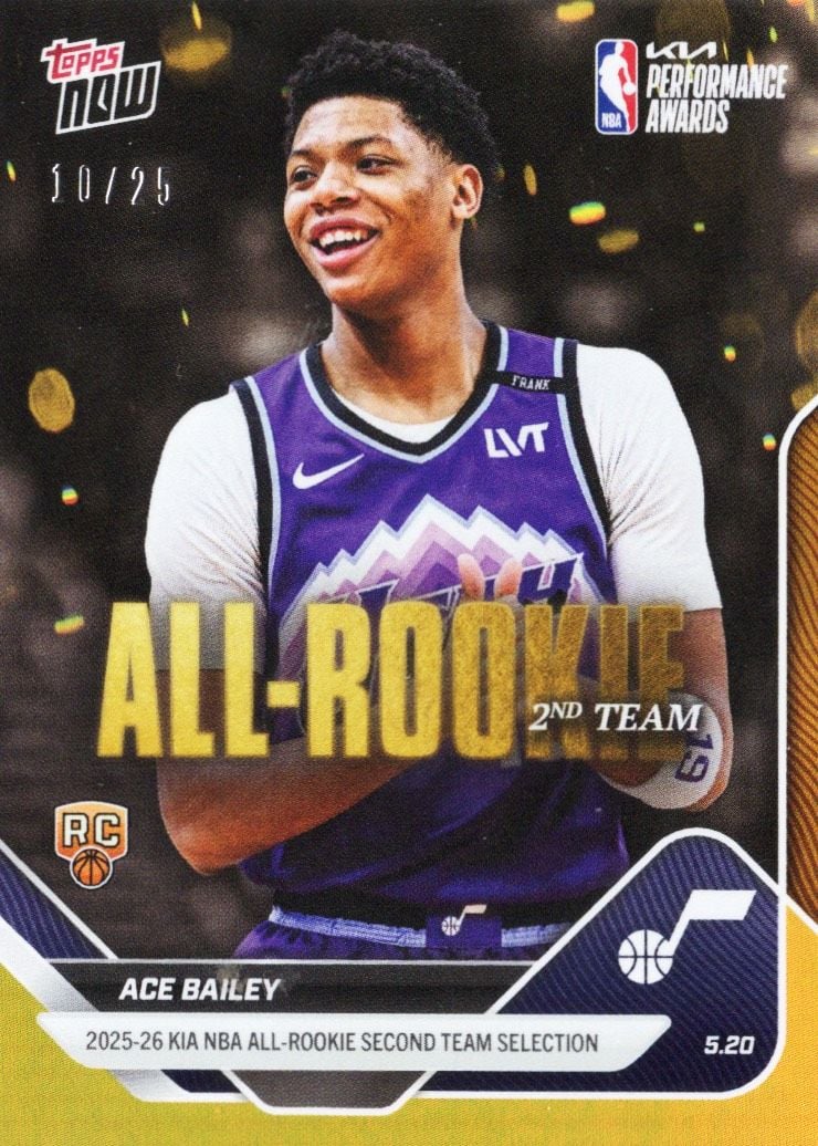 2025 Topps Now Ace Bailey #AR07 Orange Foil /25 2025-26 KIA NBA All Rookie Second Team Selection Utah Jazz Rookie RC Basketball Card