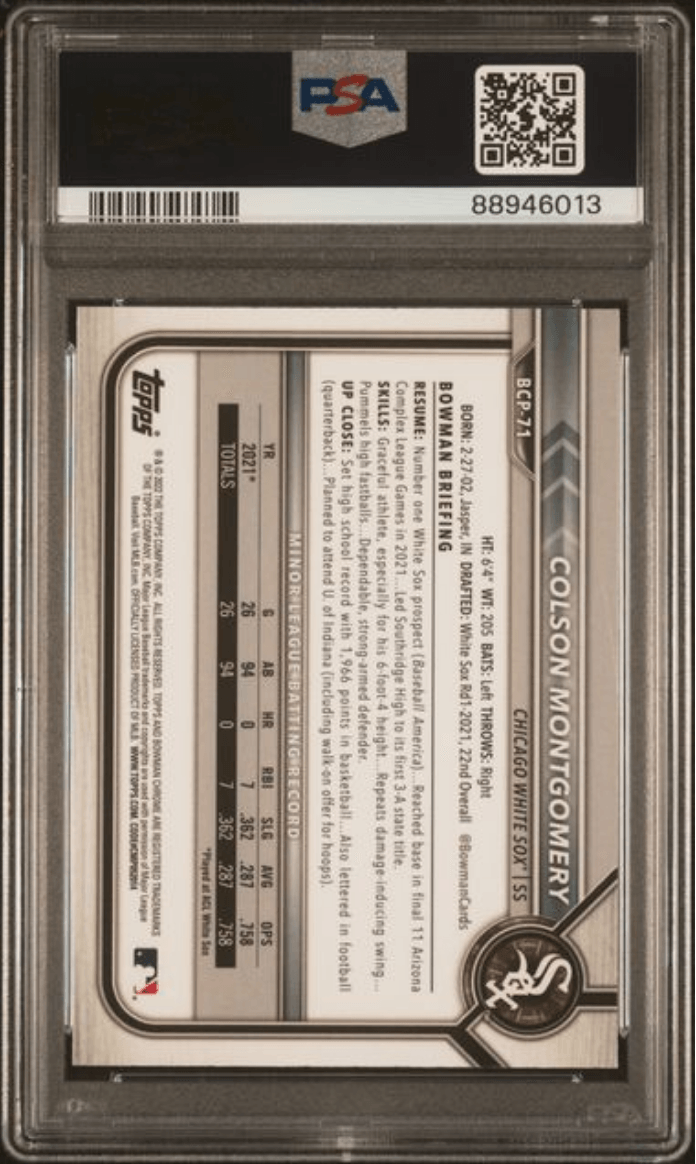 Graded 2022 Topps Bowman Mega Box Colson Montgomery #71 Chrome Rookie RC Baseball Card PSA 10 Gem Mint