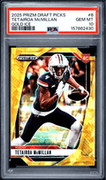 Graded 2025 Panini Prizm Draft Picks Tetairoa McMillan #8 Gold Ice Rookie RC Football Card PSA 10 Gem Mint