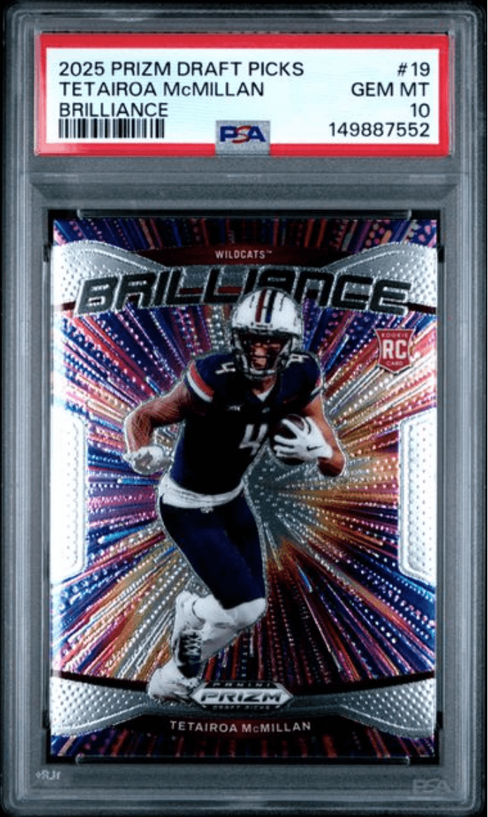 Graded 2025 Panini Prizm Draft Picks Tetairoa McMillan #19 Brilliance Rookie RC Football Card PSA 10 Gem Mint