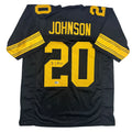 Autographed/Signed Kaleb Johnson Pittsburgh Black Color Rush Football Jersey Beckett BAS COA