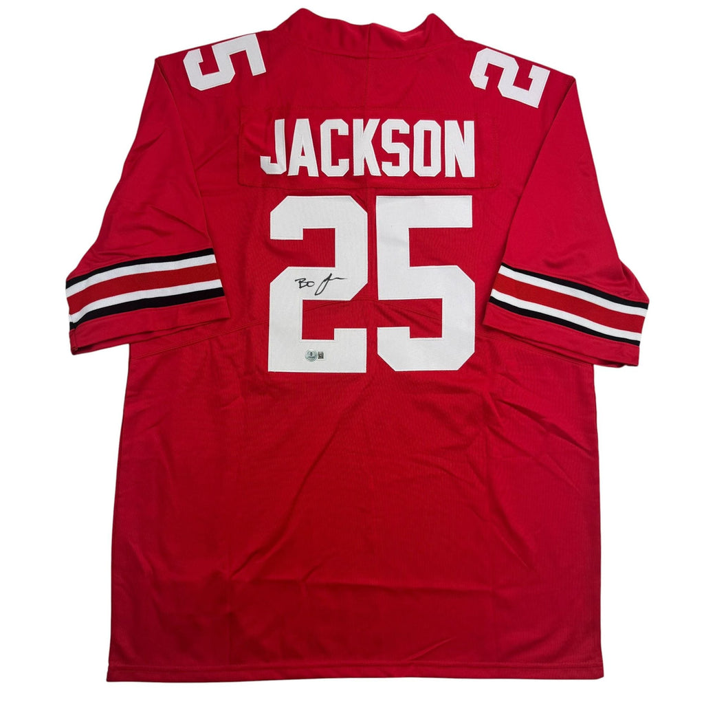 Autographed/Signed Lamar Bo Jackson Ohio State Red College Football Jersey Beckett BAS COA