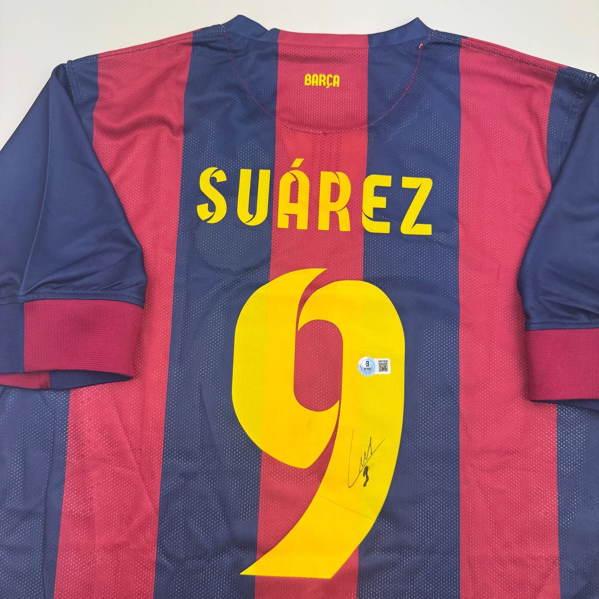 Autographed/Signed Luis Suarez FC Barcelona Blue/Red Soccer Futbol Jersey Beckett BAS COA