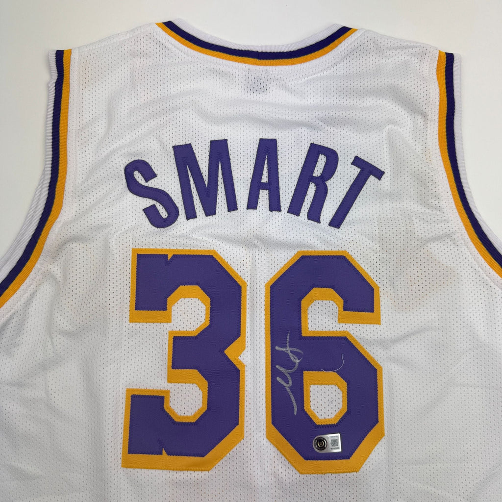 Autographed/Signed Marcus Smart Los Angeles White Basketball Jersey Beckett BAS COA
