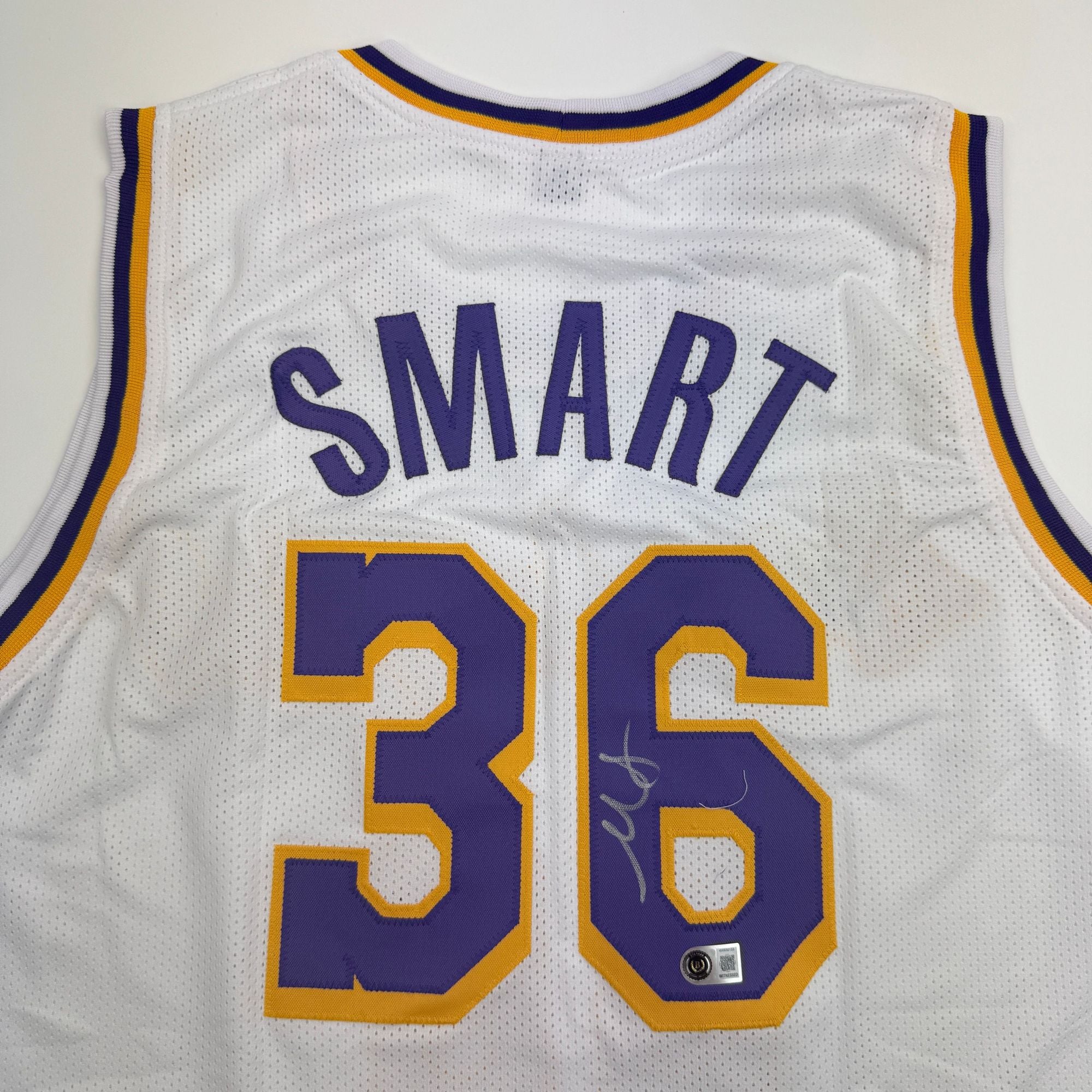 Autographed/Signed Marcus Smart Los Angeles White Basketball Jersey Beckett BAS COA