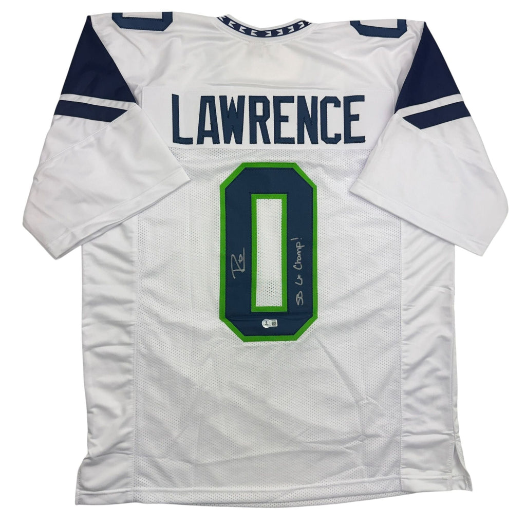 Autographed/Signed Demarcus Lawrence Seattle White Football Jersey Beckett BAS COA