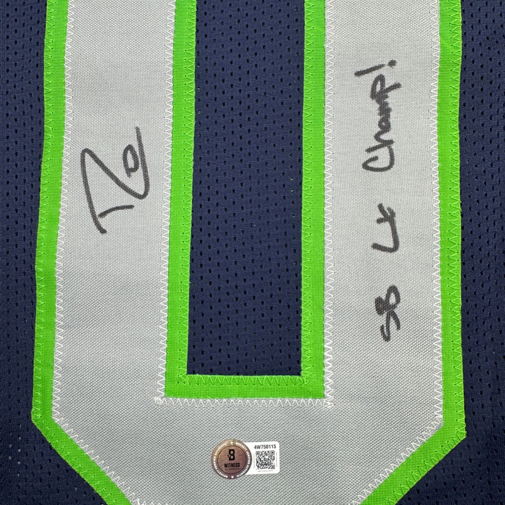 Autographed/Signed Demarcus Lawrence Seattle Blue Football Jersey Beckett BAS COA