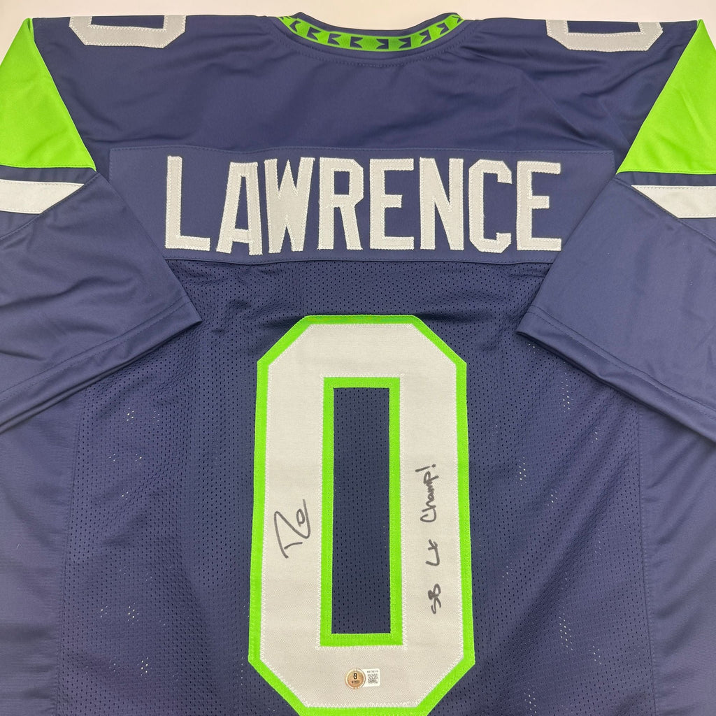 Autographed/Signed Demarcus Lawrence Seattle Blue Football Jersey Beckett BAS COA