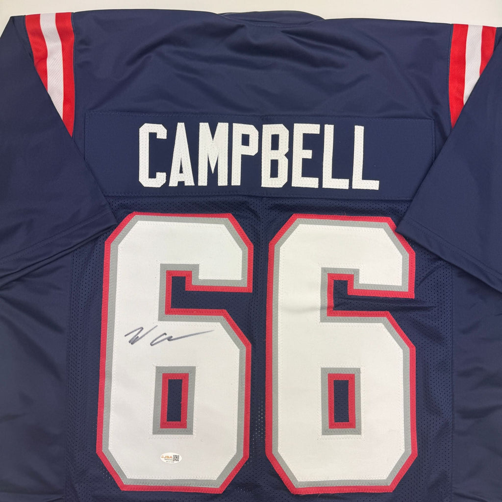 Autographed/Signed Will Campbell New England Blue Football Jersey JSA COA