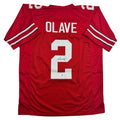 Autographed/Signed Chris Olave Ohio State Red College Football Jersey Beckett BAS COA