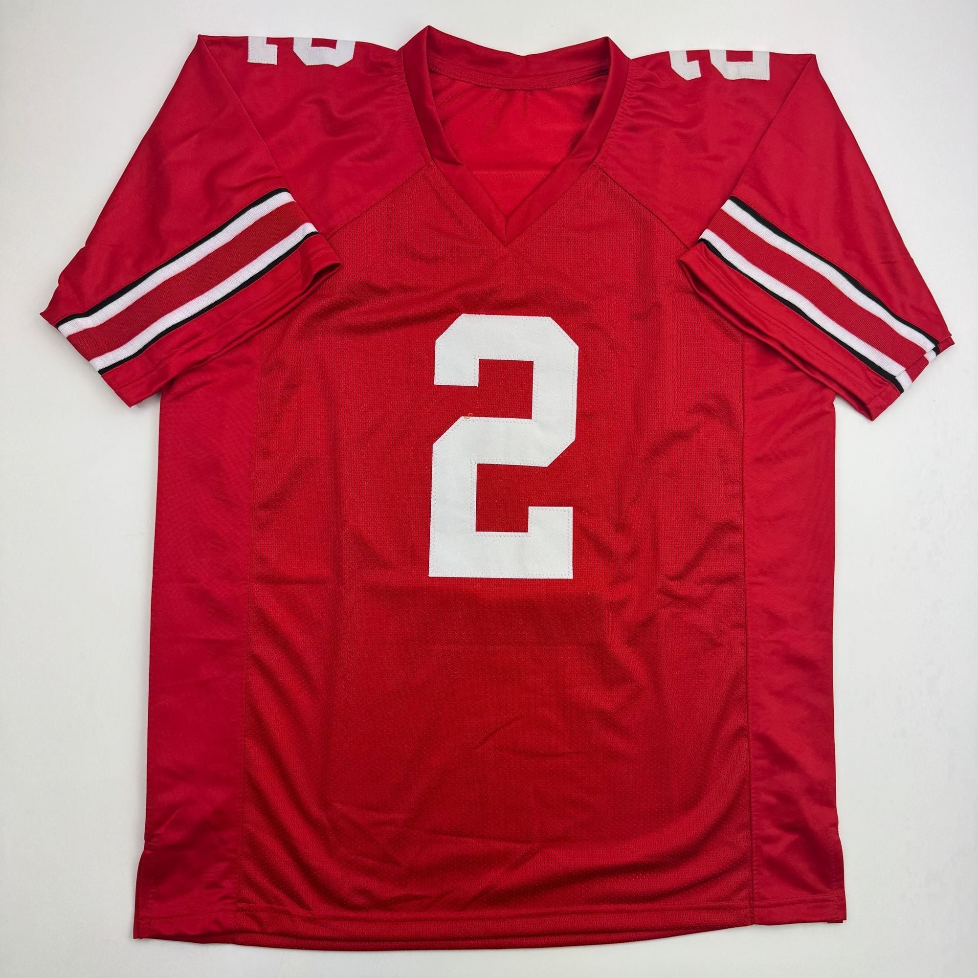 Autographed/Signed Chris Olave Ohio State Red College Football Jersey Beckett BAS COA