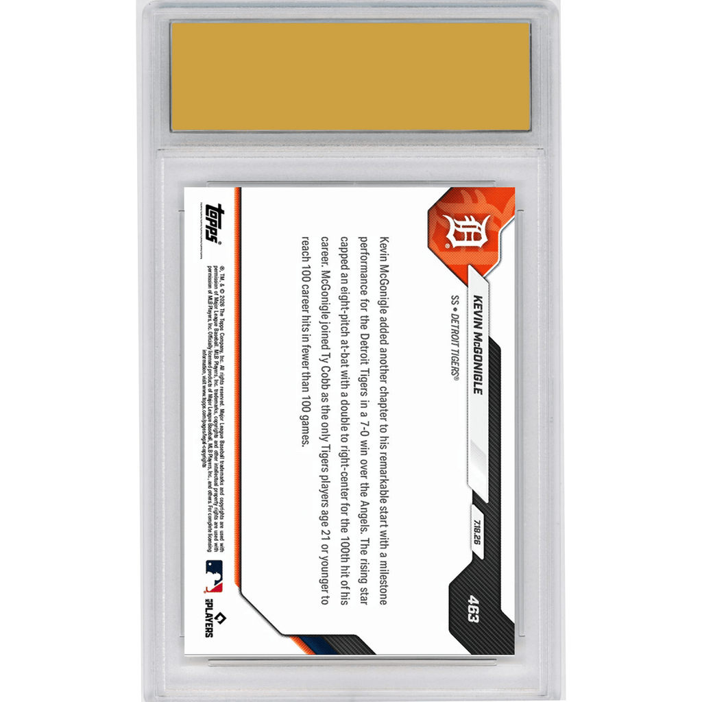 Graded 2026 Topps Now Kevin McGonigle #463 Joins Ty Cobb with 100 Career Hits Under 100 Games Detroit Tigers Rookie RC Baseball Card HOFSM 10 Gem Mint