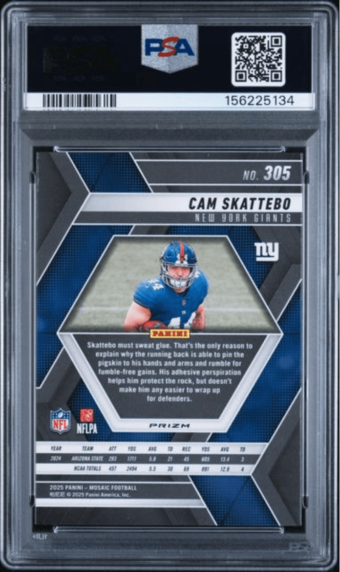 Graded 2025 Panini Mosaic Cam Skattebo #305 Green Rookie RC Football Card PSA 10 Gem Mint
