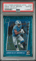 Graded 2021 Panini Donruss Optic Amon-Ra St. Brown #228 Green Velocity Rookie RC Football Card PSA 10 Gem Mint