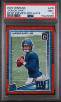 Graded 2025 Panini Donruss Jaxson Dart #400 Optic Preview Red Wave Rookie RC Football Card PSA 9 Mint