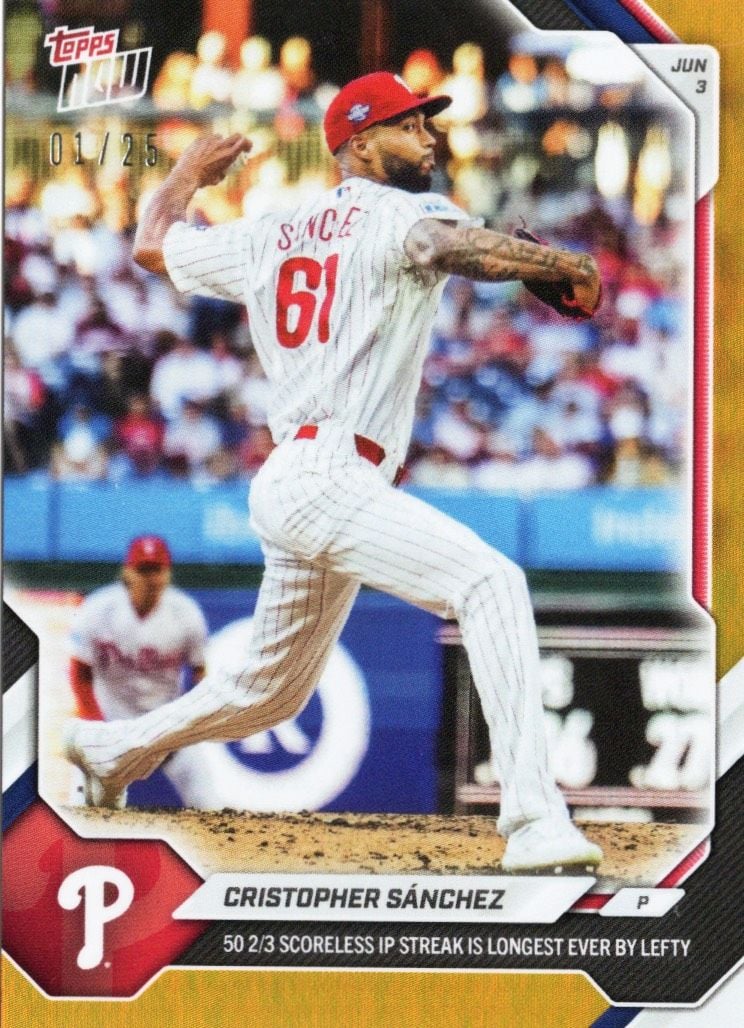 2026 Topps Now Cristopher Sanchez #283 Orange Foil /25 Philadelphia Phillies Baseball Card